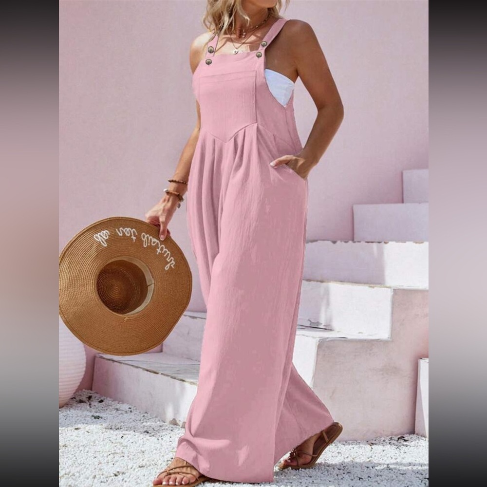 Plus size pink overall jumpsuit - Picture 5 of 14
